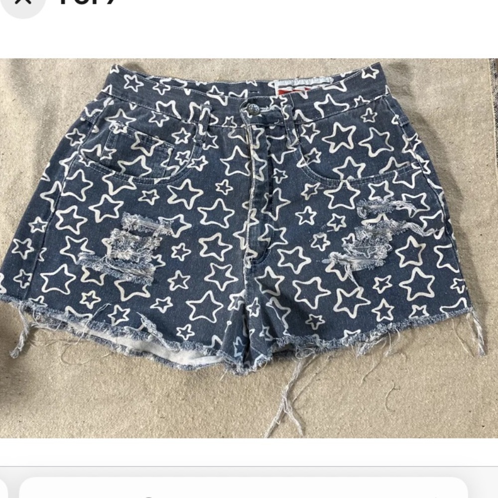 Vintage Star Print high waist Denim mom Jean Cut Off Shorts Distressed Women’s M